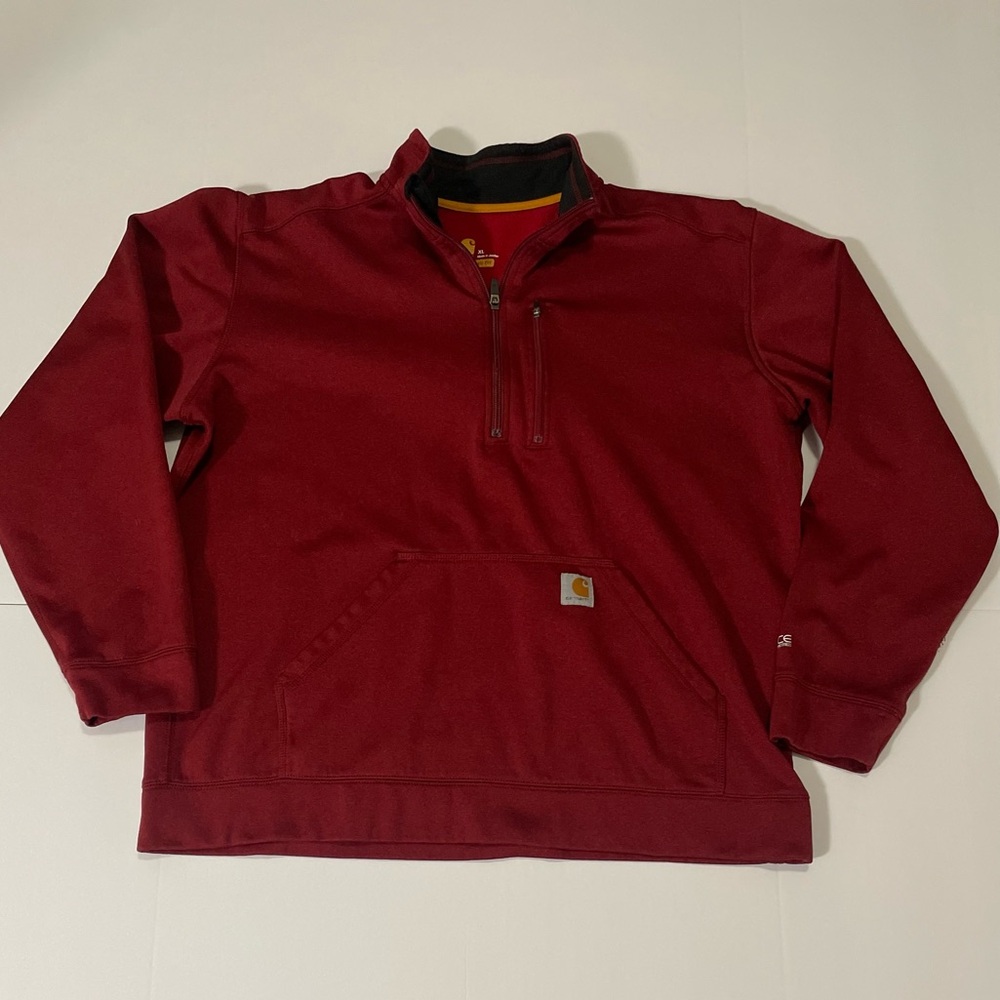 Vintage Carhartt Quarter-Zip Pullover Sweatshirt - Deep Red